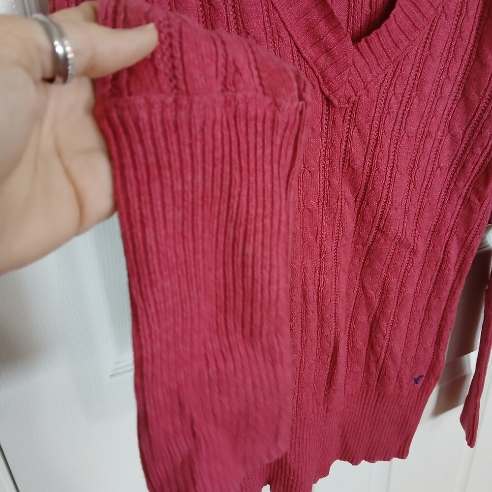 American Eagle Y2K V Neck Cable Knit Sweater Preppy Academia Cotton Large Casual - Picture 3 of 9